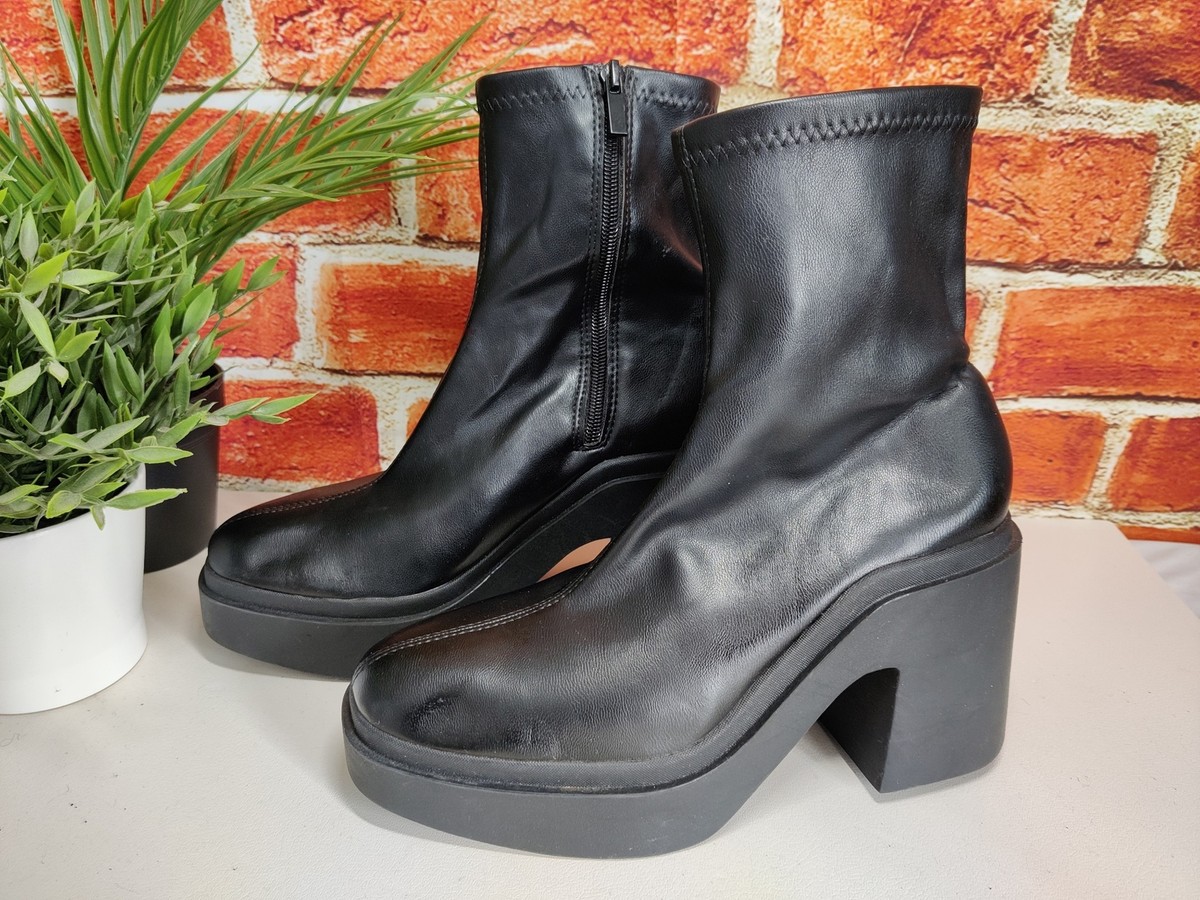 STRADIVARIUS BLACK ANKLE BOOTS UK EU 40 CHUNKY PLATFORM BLOCK