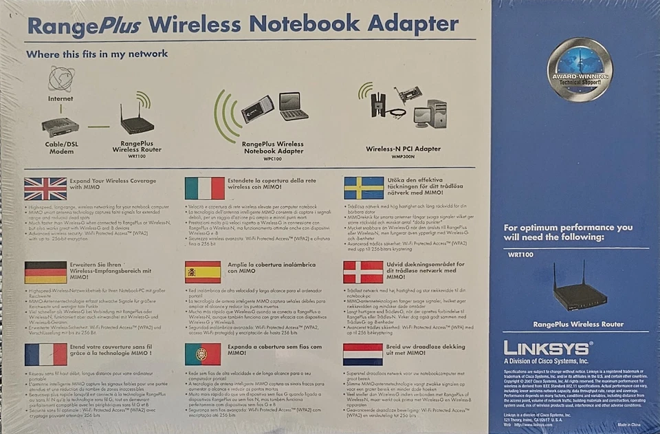 Laptop Wireless Card Linksys WPC100-EU Notebook Adapter Adaptor NEW BOXED SEALED - Image 2 of 4