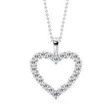 1-3 Carat Lab Grown Diamond Heart Pendant Necklace 14k White Gold D-E, VS1