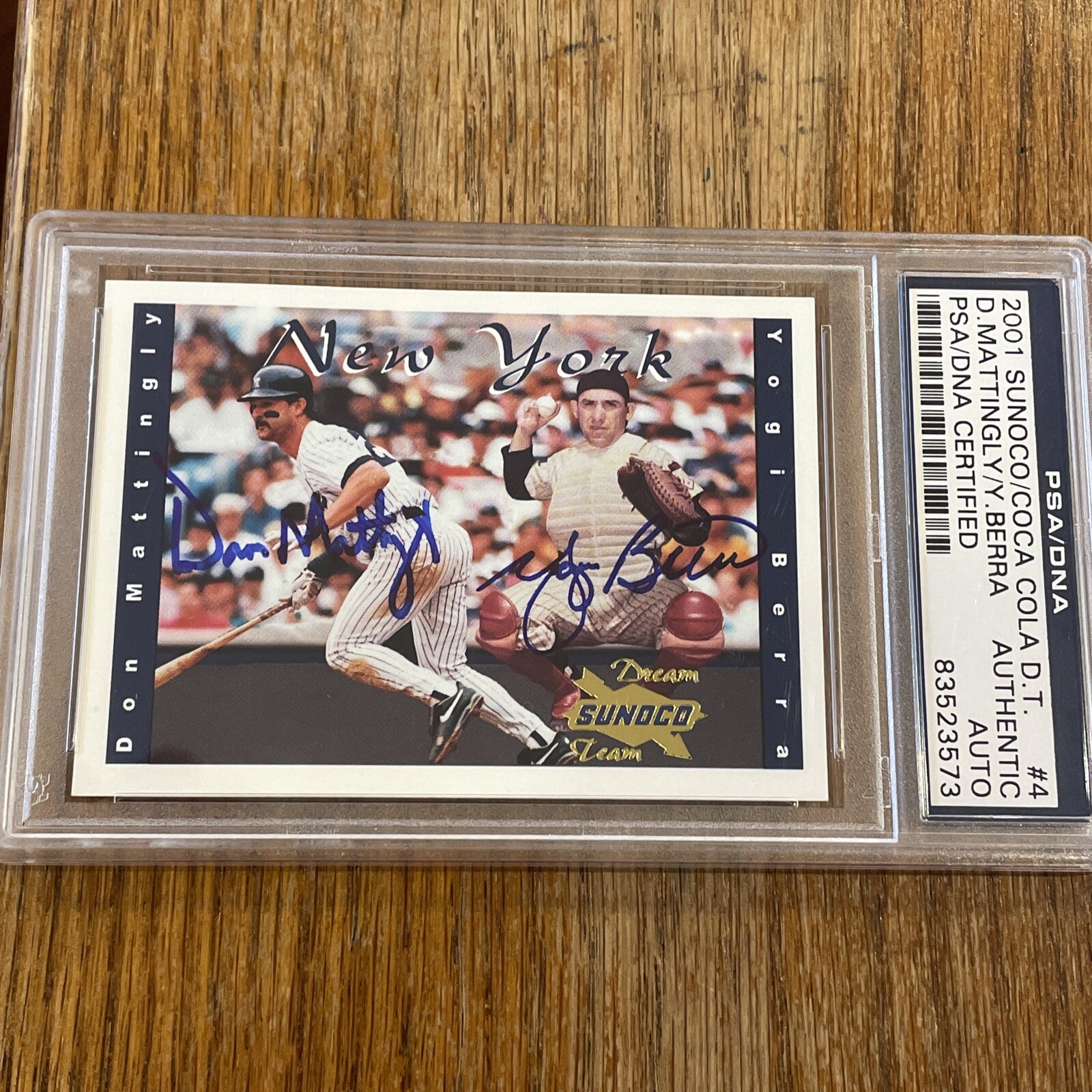 2001 Sunoco Coca Cola Dream Team #4 Don Mattingly Yogi Berra BOTH SIGNED PSA/DNA