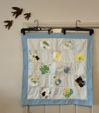 Baby Crib Cotton Flannel Fleece Embroidered Patchwork Quilt  Blue  32" Square