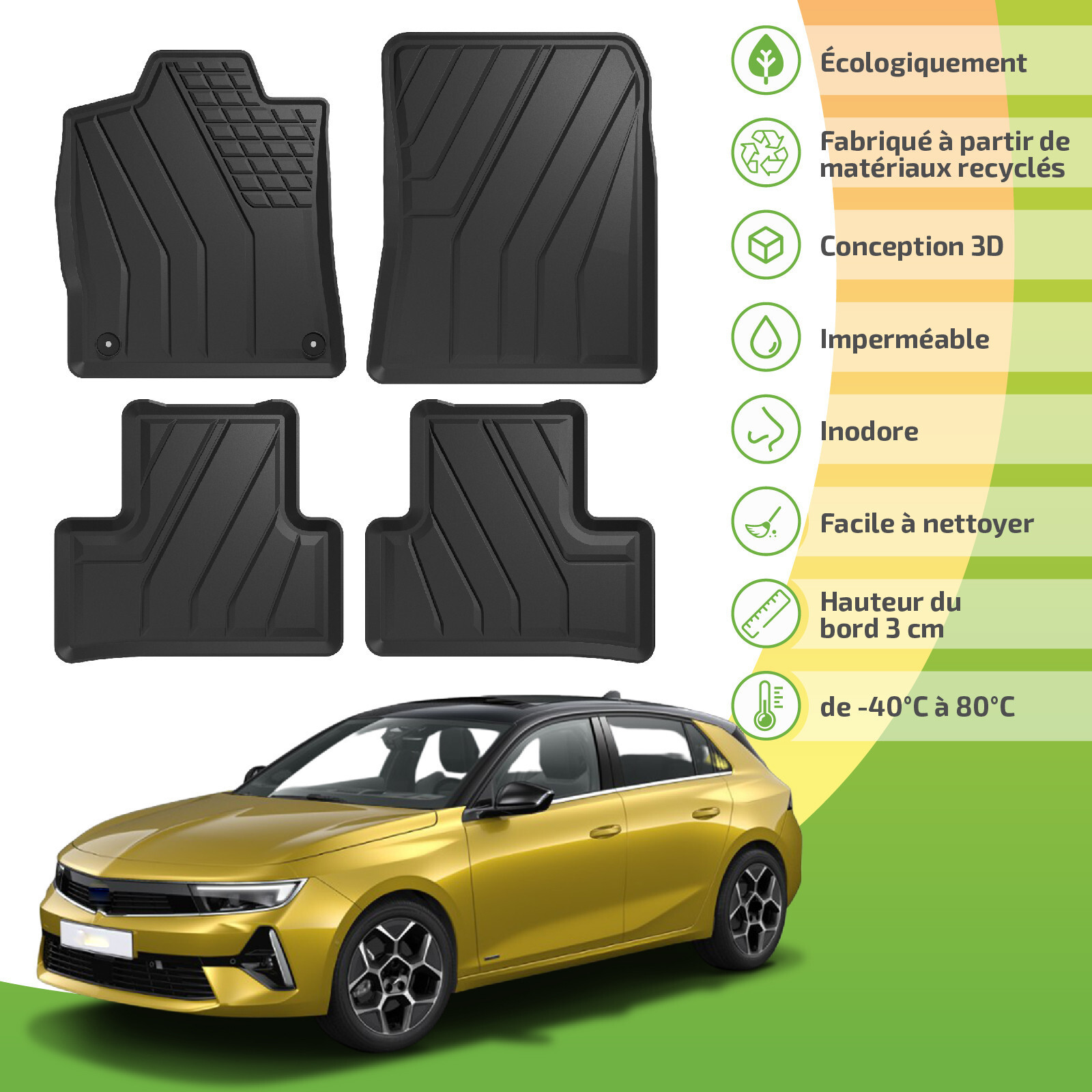 Tapis de sol Opel Astra 5 idéal pour les trajets en famille et sorties nature