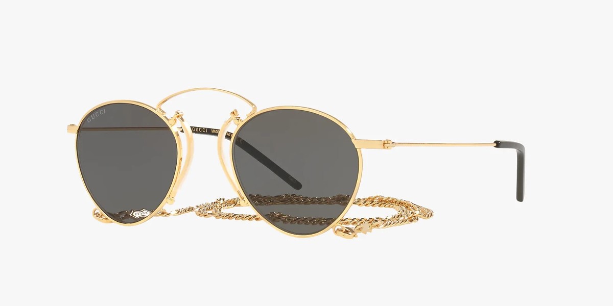 Gucci GG1034S 002 Gold Frame / Grey Lens / Gold Chain
