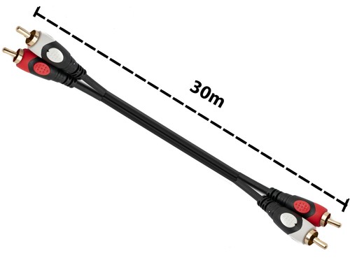 SYSTEM-S Cinch 2 RCA Cable 30 M Plug To Plug Stereo AV In Black - Picture 6 of 6