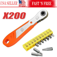 Ratcheting Right Angle Screwdriver Hex Drive 90 Degree Offset  10pc Bits Set 