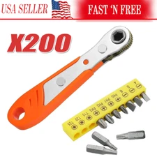 Ratcheting Right Angle Screwdriver Hex Drive 90 Degree Offset + 10pc Bits Set!