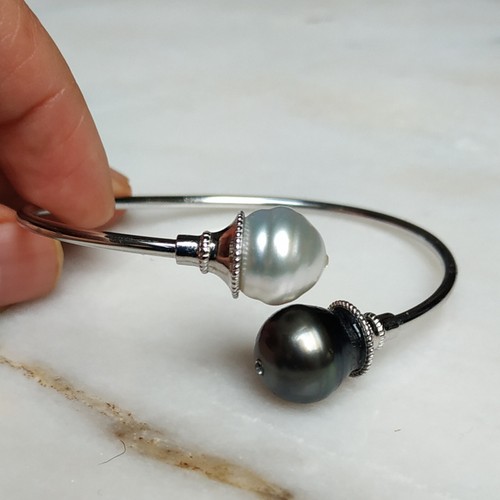Südsee Tahitiperlen UNIKAT Barockperle Armband Doppel Perle Silber925 Armreif 11 - Bild 4 von 7