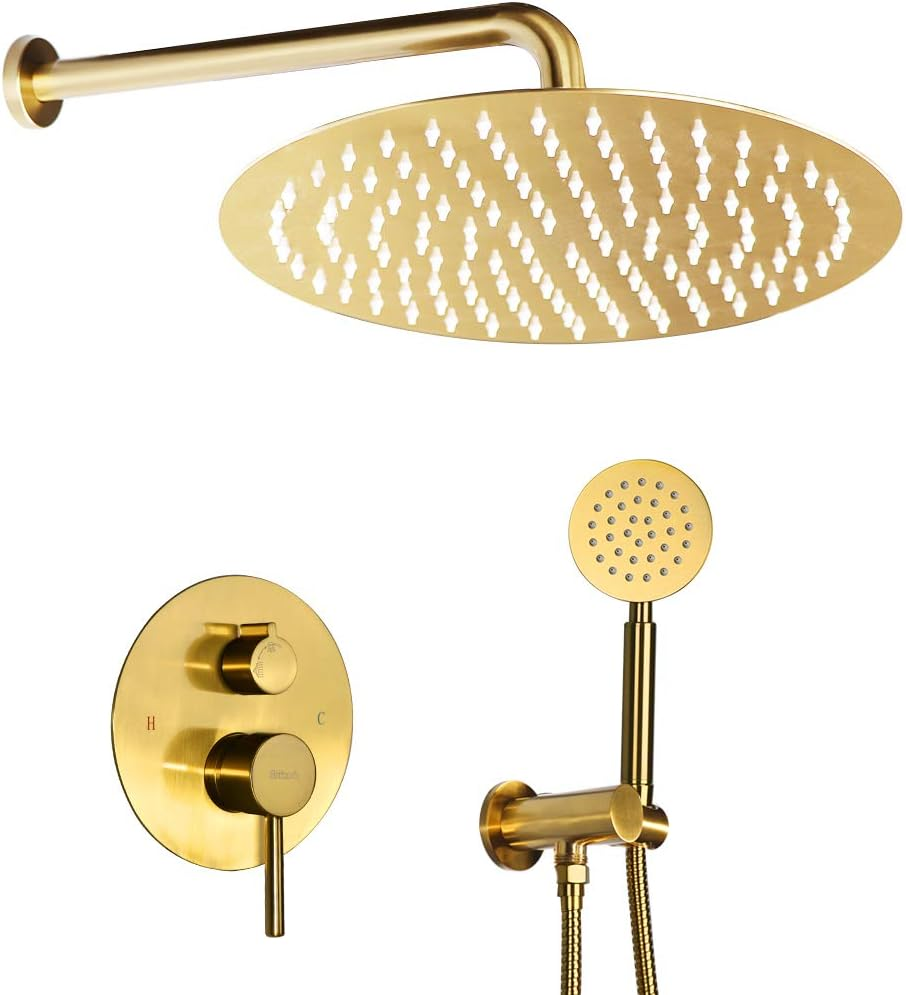 Shower System Gold Shower Faucet Set with 12 Inch High Pressure Shower Head and