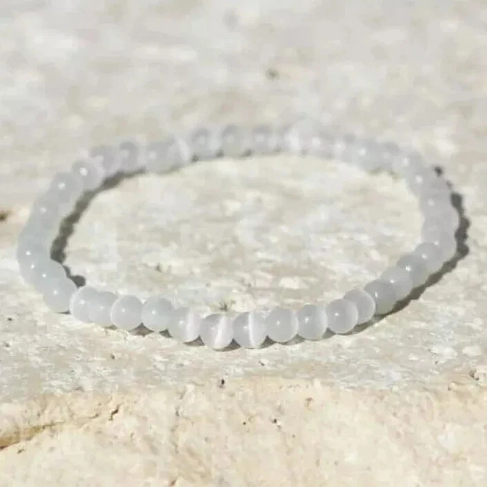 Brazalete de cristal de selenita natural de 4 mm con cuentas curativas de reiki elástico para mujeres y hombres regalo Foto 4 de 4