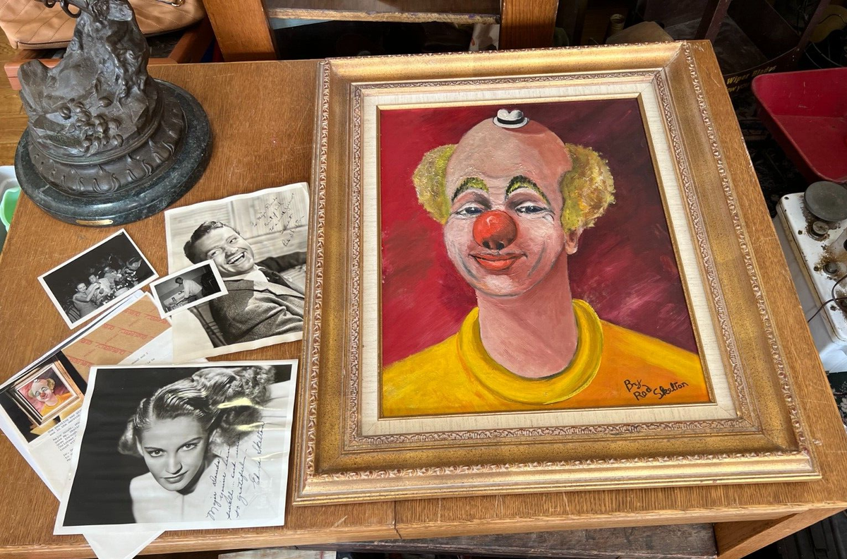Red Skelton Clown Painting Framed on Board w/ Red and Edna