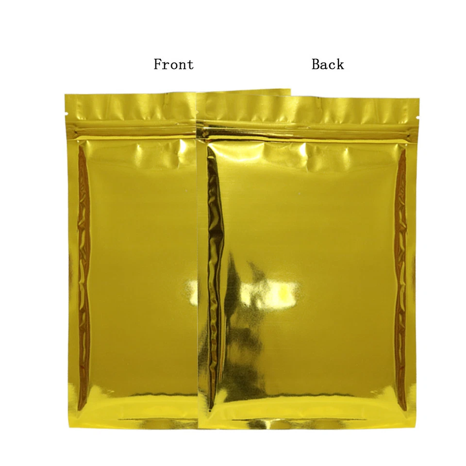 Different Sizes Flat Double-Sided Shiny Gold Silver Foil Mylar Zip Seal Bags M - Image 2 of 4