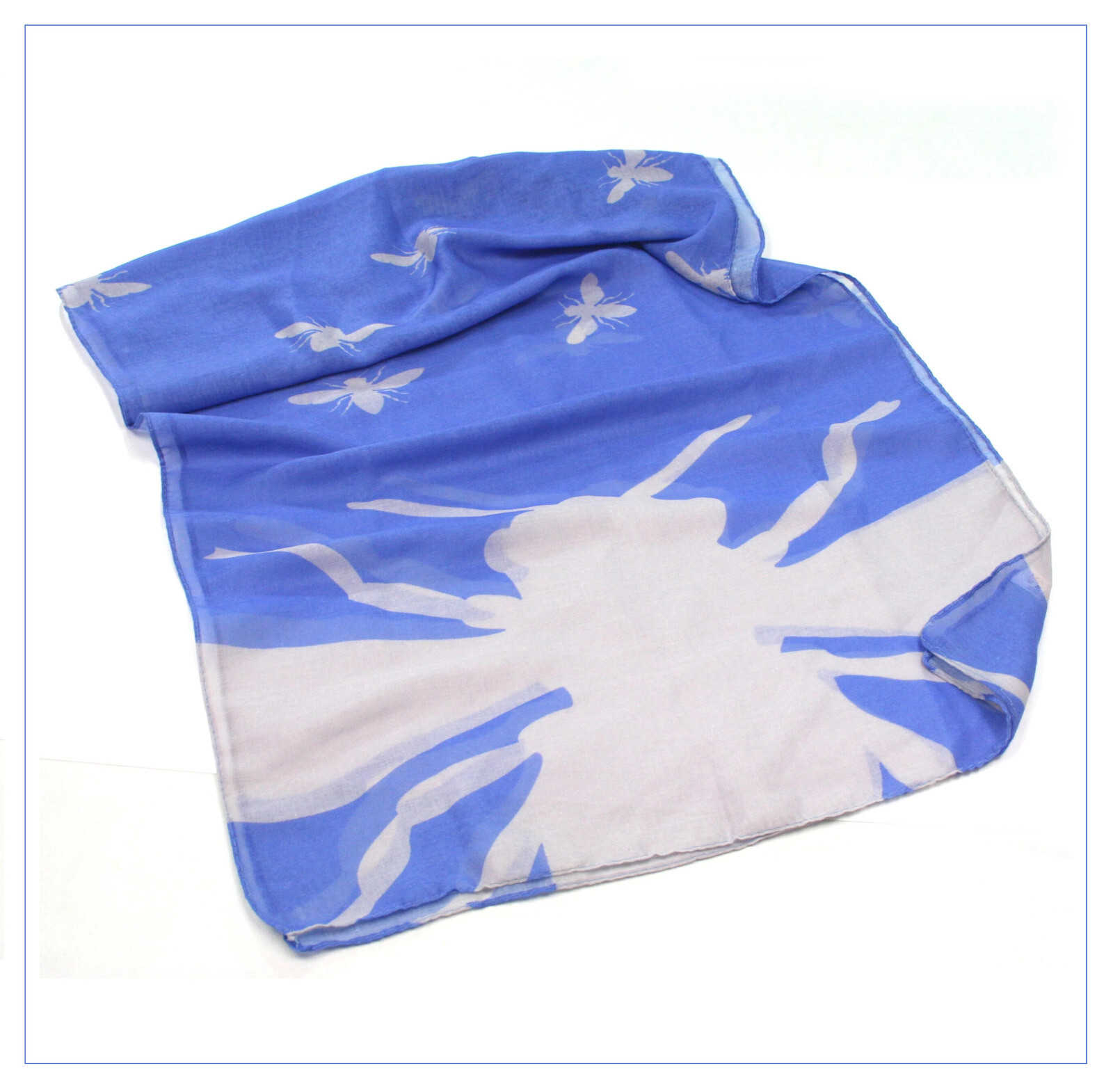 Black Ginger Kat Jackson Bee Silhouette Cornflower Blue Animal Scarf 50 x 180cm