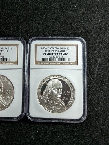 2 Coin Set 2006 P Ben Franklin $1 NGC PF 70 Ultra Cameo MS 70 Founding Father... - Picture 5 of 12