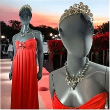 Von Lancelot Red Evening Gown With Rhinestone Empire Waist Strapless Maxi Dress