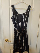 Vintage Ann Taylor Sleeveless Sundress Black White Scrolls Full Lining 10
