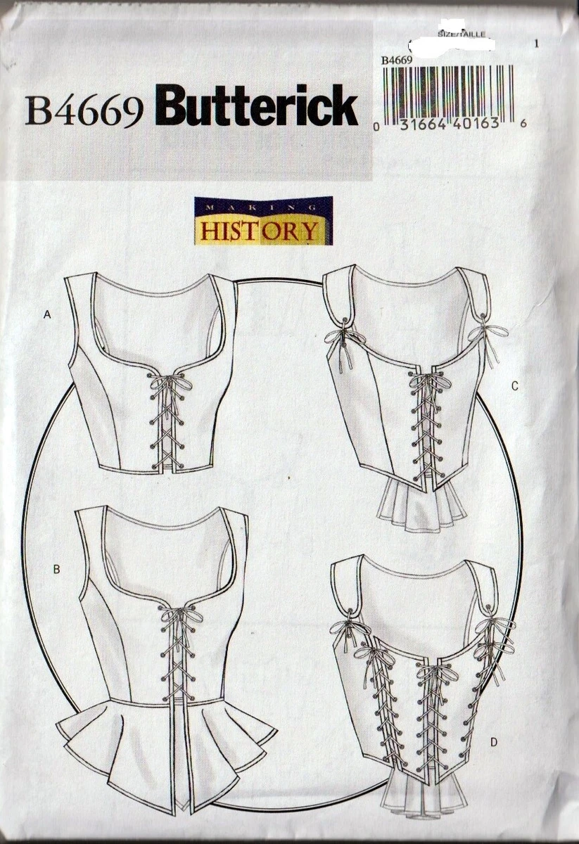 Butterick Pattern 4669 Historic Corset Bodice Laced Bustier Peplum