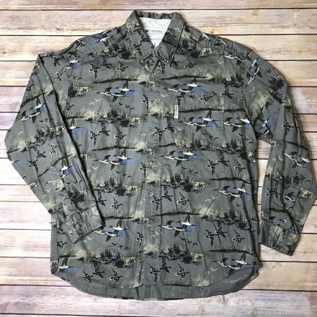Columbia Mens Button Down Shirt Hunting Scene Outdoor Duck Lab Sz L