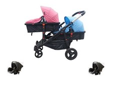 PASSEGGINO CARROZZINA TRIO 3in1 DOPPIO/GEMELLARE NERO E BLU ROSA DUE OVETTI AUTO