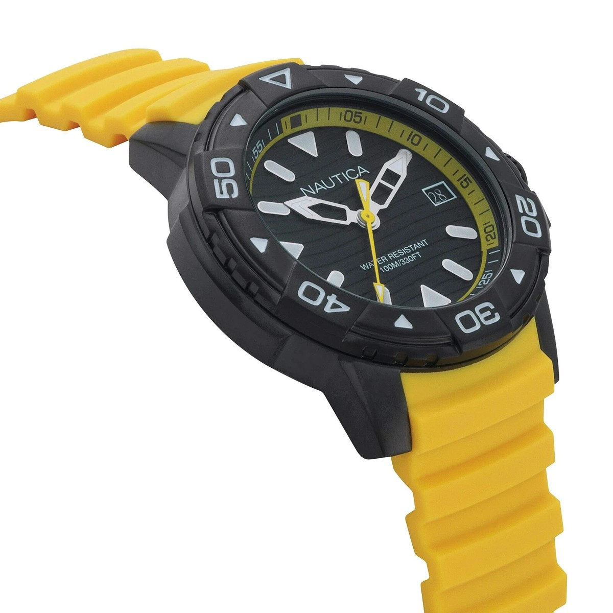 Nautica Men's Edgewater Yellow Silicone 46mm Black Quartz Watch