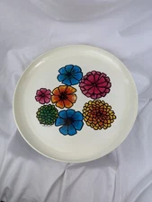 Vintage 1969 Deka Plastics Serving Platter 13 Inches Neon Flowers Retro 