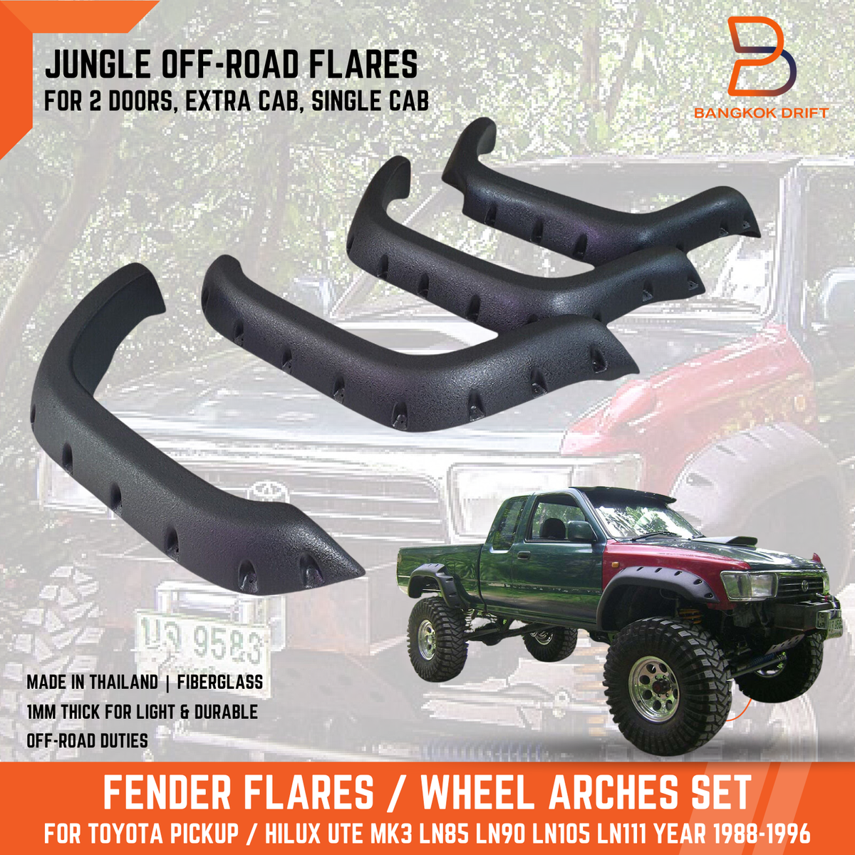 JUNGLE OFFROAD FENDER FLARES ARCH FOR 2 DR X-CAB TOYOTA