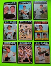 Lot of 9 1971 Topps BALTIMORE ORIOLES vintage cards, MARK BELANGER, EARL WEAVER