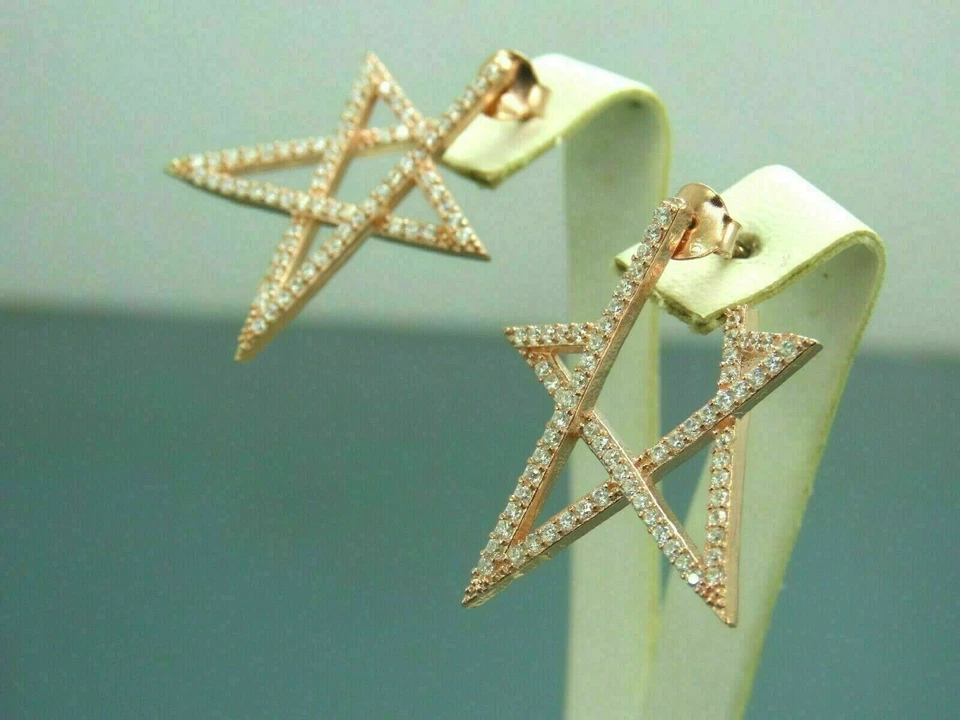 1.40 Ct Round Cut Diamond Simulated Star Stud Earrings Gift Yellow Gold plated - Image 3 of 4