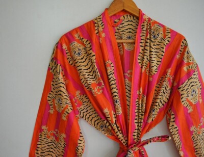 Indian Cotton Robe Long Kimono Sleepwear Multi Floral Printed Night Kimono Robe