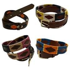 Embroidered Polo Belts Handmade Leather in Multiple Colors Gaucho Style.