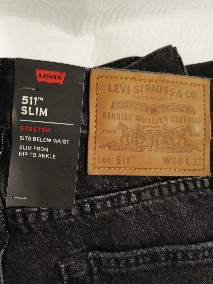 LEVIS 511 PREMIUM SLIM Skinny Stretch Mens BLACK Jeans 28x32 MSRP 89.50 BIG  E