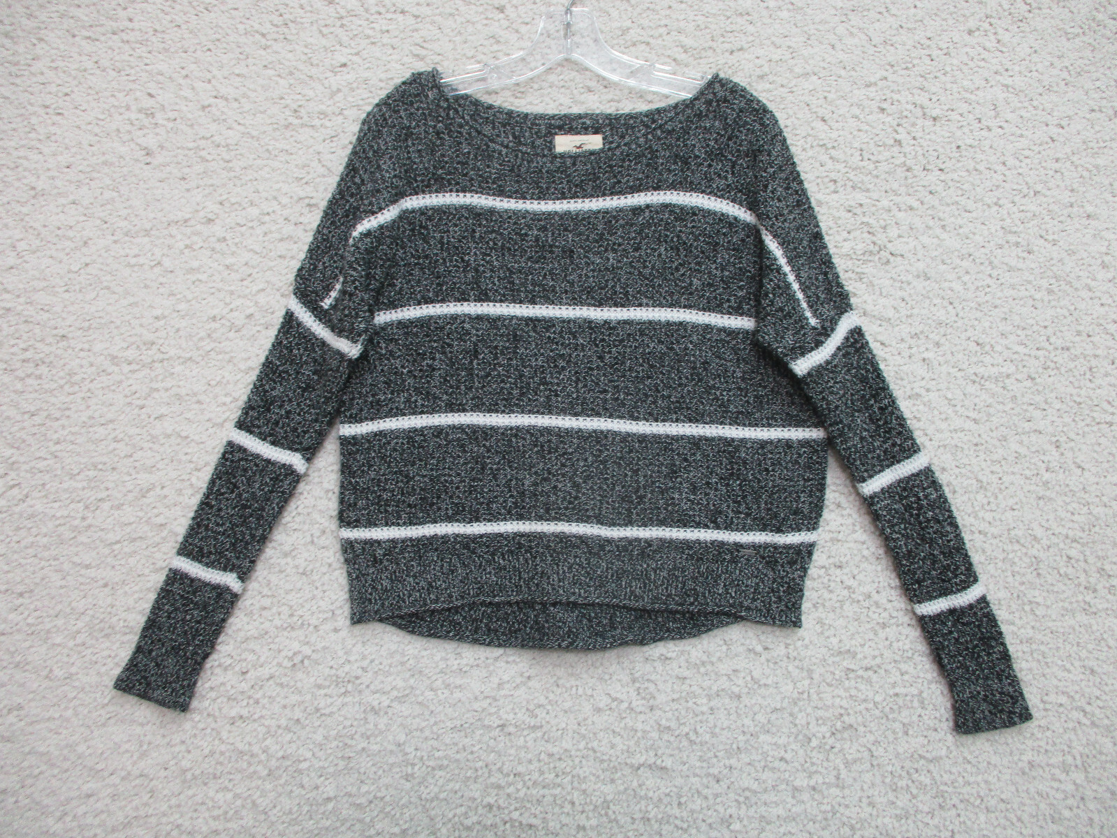 Hollister Sweater Small Adult Dark Gray Striped Pullover Knit Stretch Womens S
