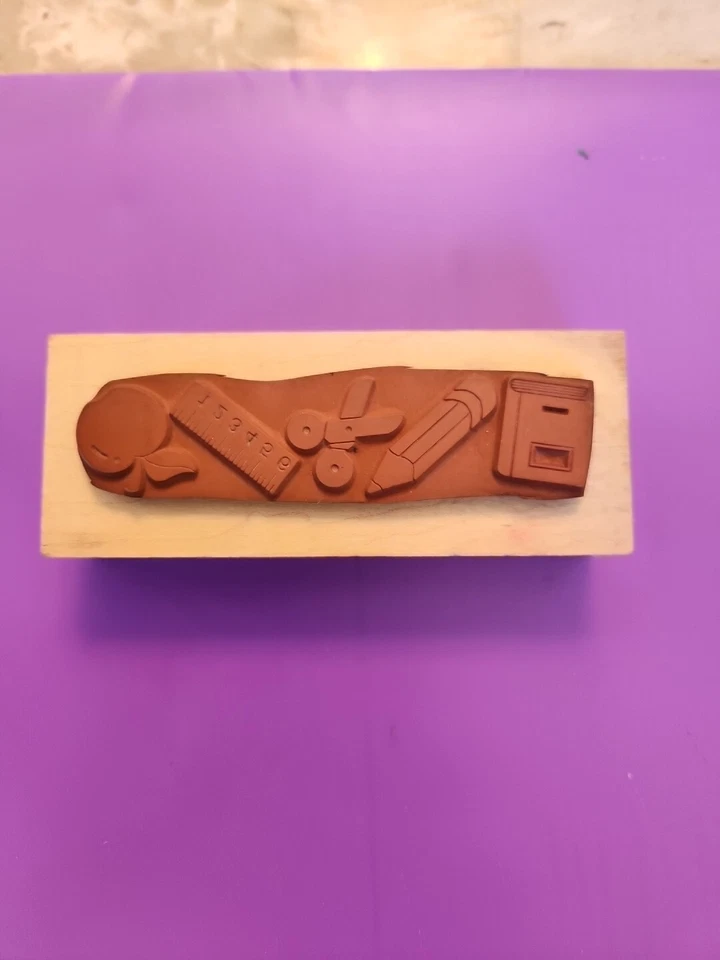 1988 Posh Impressions Rubber Stamp Back to School Border Z/116 apple pencil book - Image 3 of 3