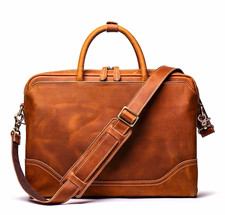 Leather Laptop Shoulder/Messenger Bag, Briefcase, Tan, 15 in, Unisex