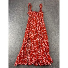 Lulus Red Floral Maxi Dress Ruffle Straps Smocked Back Slit Women S Boho Coastal