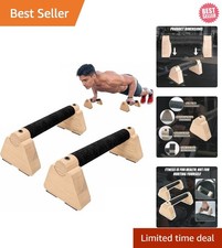 2 PCS Wooden Parallettes Bars, Wood Push Up B...