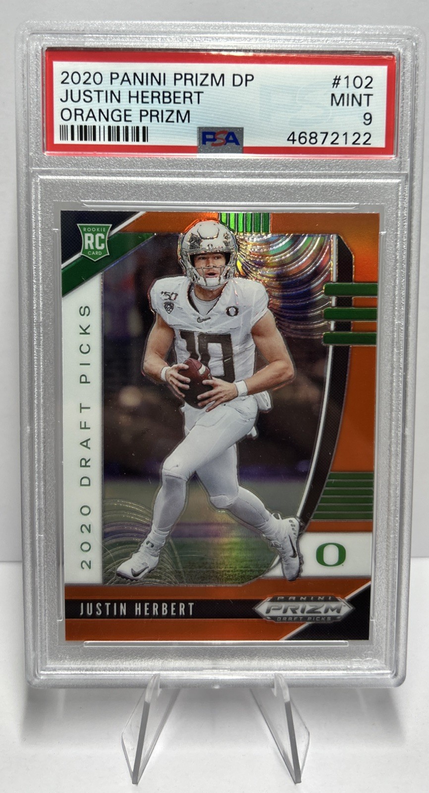 Justin Herbert 2020 Panini Prizm Draft Picks Rookies Orange Prizm #102 PSA 9