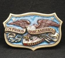 WC13173 GREAT VINTAGE 1984 I'M PROUD TO BE AMERICAN FREEDOM BELT BUCKLE