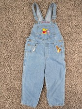 Vintage 1990s Winnie The Pooh Kids Sz 6 Denim Blue Jean Overalls Embroidered