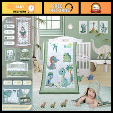 4-Piece Unisex Baby Dinosaur Crib Bedding Set - Comforter, Fitted Sheet, Skirt 