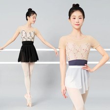 Ballet Leotards Mesh Splice Short Sleeves Dance Leotards Ballet Gymnastics