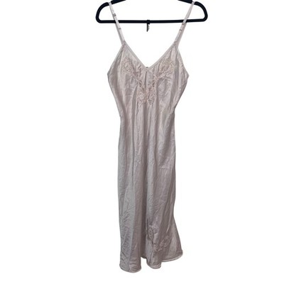 Barbizon Womens Est Small Beige Satin Lace Trim Negligee Nightgown