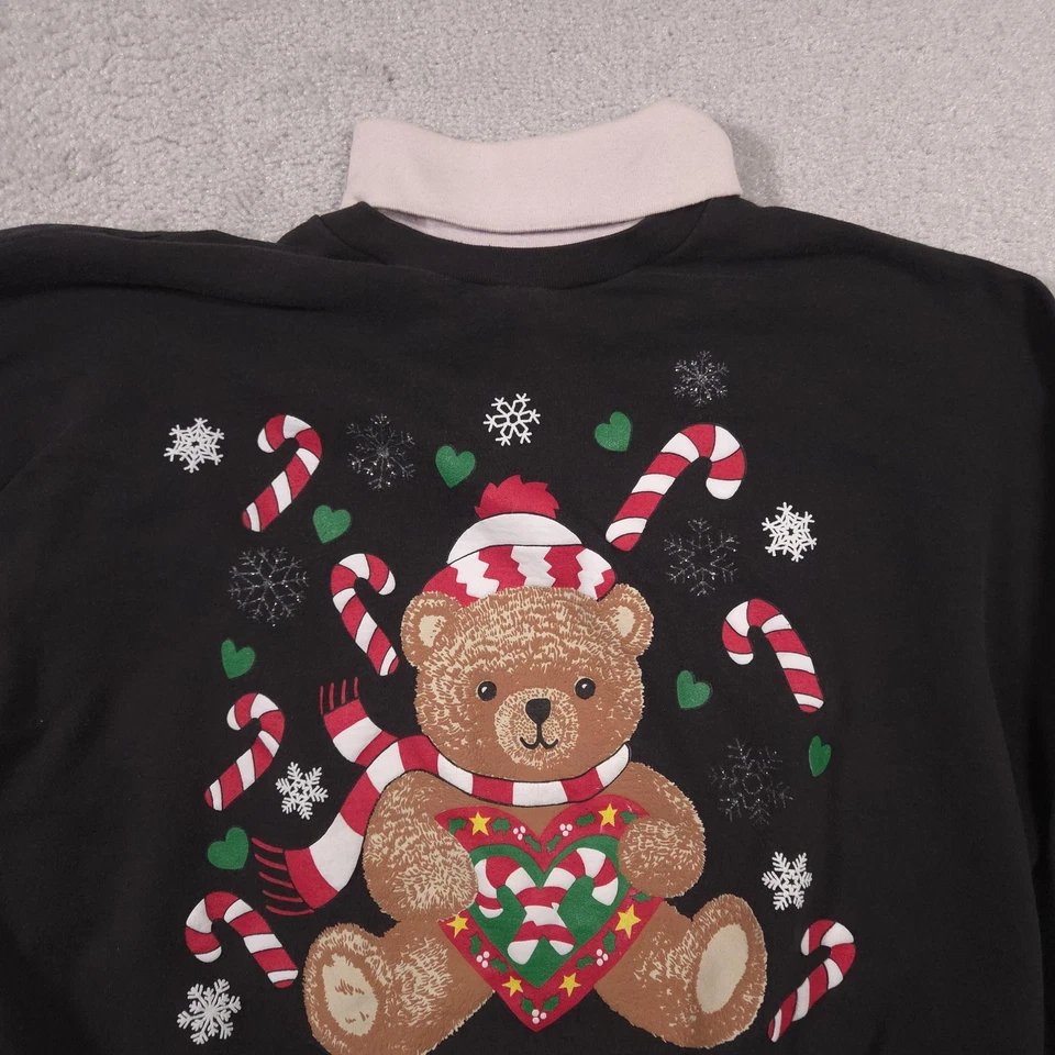 Sudadera Navidad Oso Peluche Vintage Mujer 26W Negra Cuello Simulado Vacaciones Años 90 Foto 3 de 4