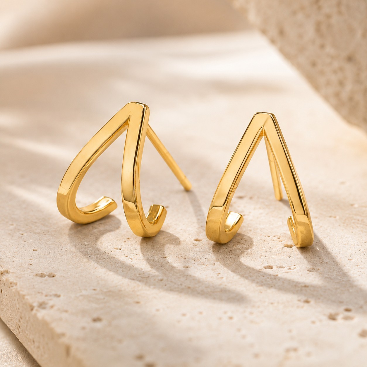 Geometric V-Shape Stud Earrings, Minimalist Open Hoop Studs, Unique Gift for Her