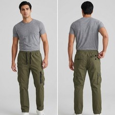 Aeropostale Mens Utility Cargo Pants Olive Green Elastic Waist Style 8459 Medium