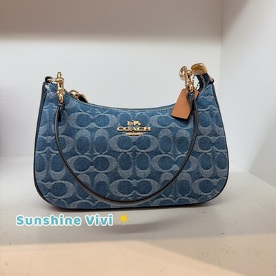 NWT Coach Teri Shoulder Bag In Signature Denim CDQ56 denim/Gold