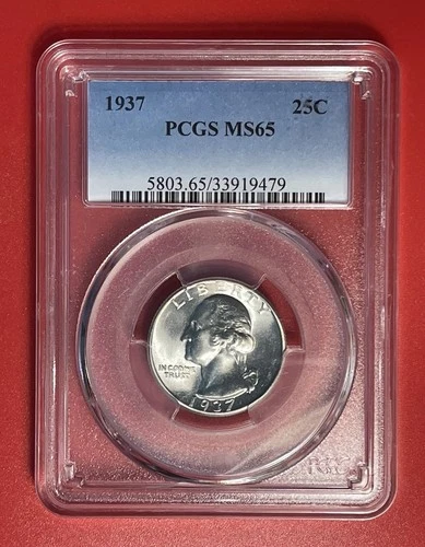 1937 P Washington Silver Quarter, PCGS Graded MS65, Gem Uncirculated.