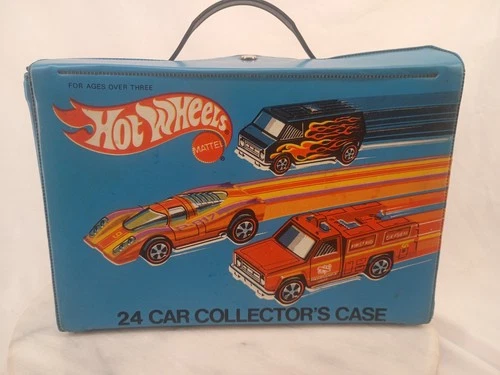 Vintage 1975 Mattel Hot Wheels Red Line 24 Car Case Blue With Racks Inside