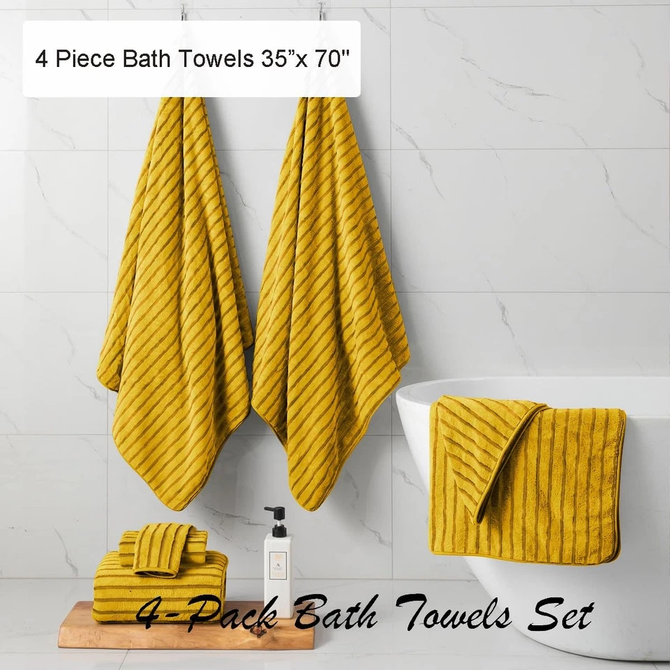 4 peças toalhas de banho grandes listras cabana amarelas 35"x70" lençol de banho tamanho grande Sup... - Imagem 3 de 4