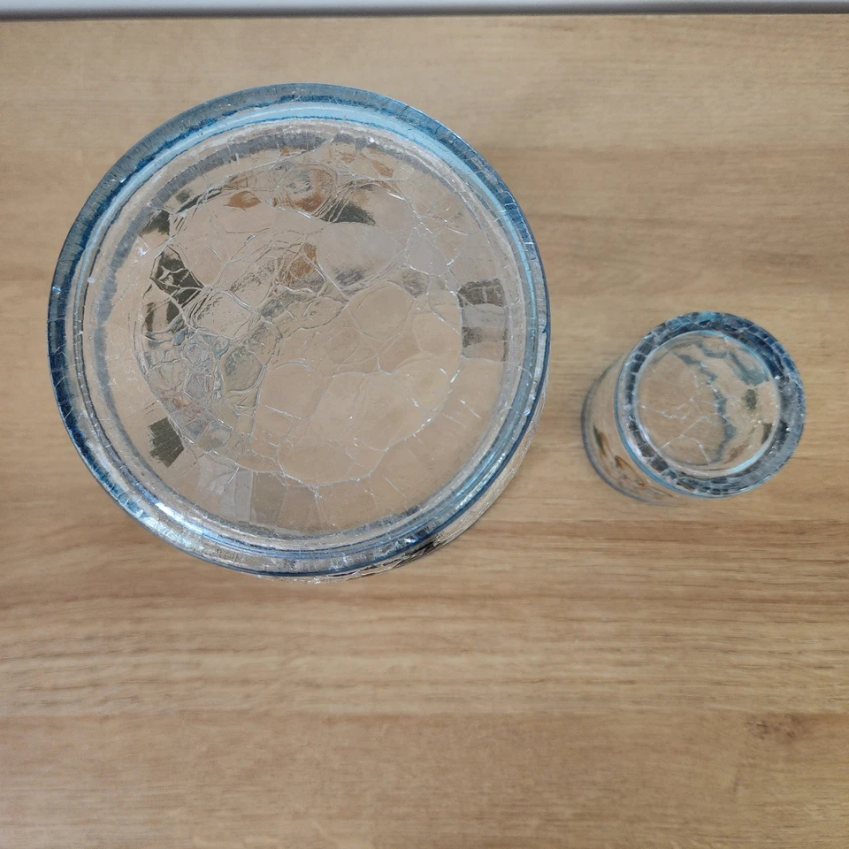 Yankee Candle Blue Flower Crackled Glass Set Hurricane Glass and Votive Holders - Image 3 of 3