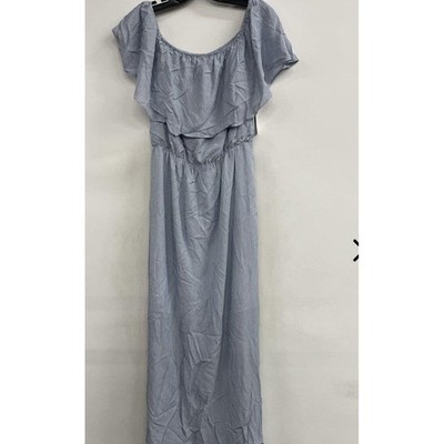 Simply Styled Blue Striped Off Shoulder Ruffle Maxi Dress Size 16 Viscose Casual